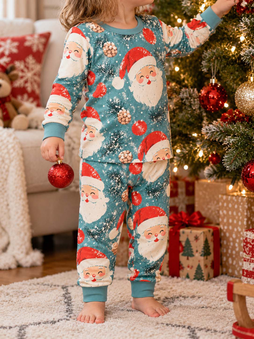 Vintage Santa Christmas Bamboo Two Piece Long Sleeve Pajama Set