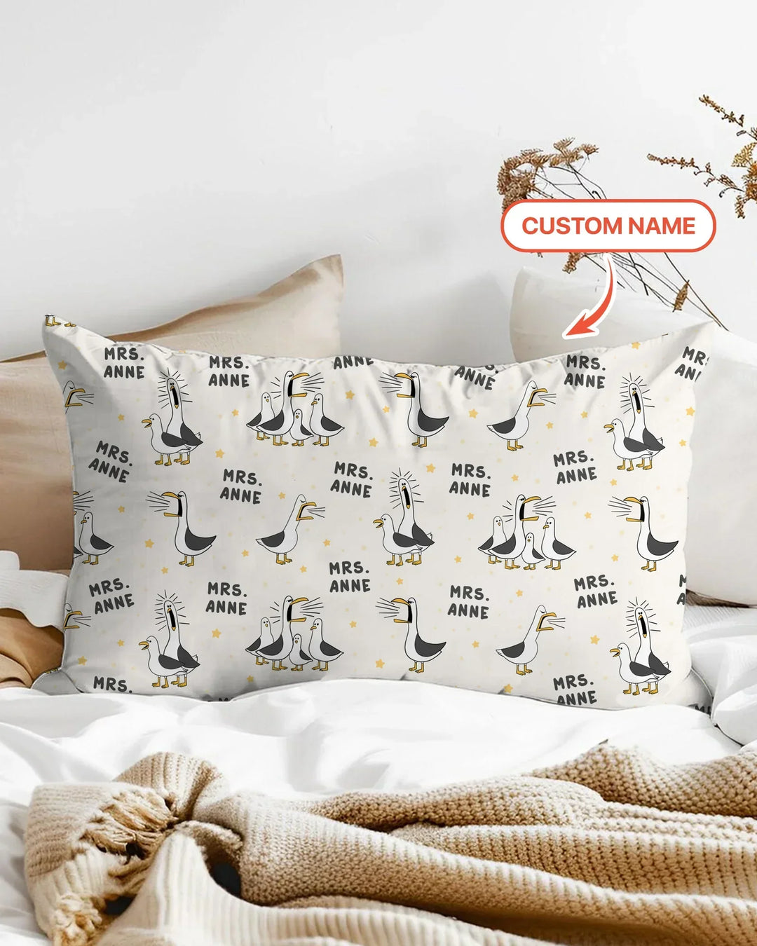 Custom Funny Seagulls Teacher Bamboo Pillow Case