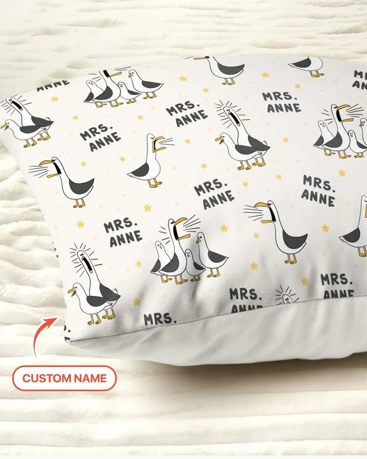 Custom Funny Seagulls Teacher Bamboo Pillow Case