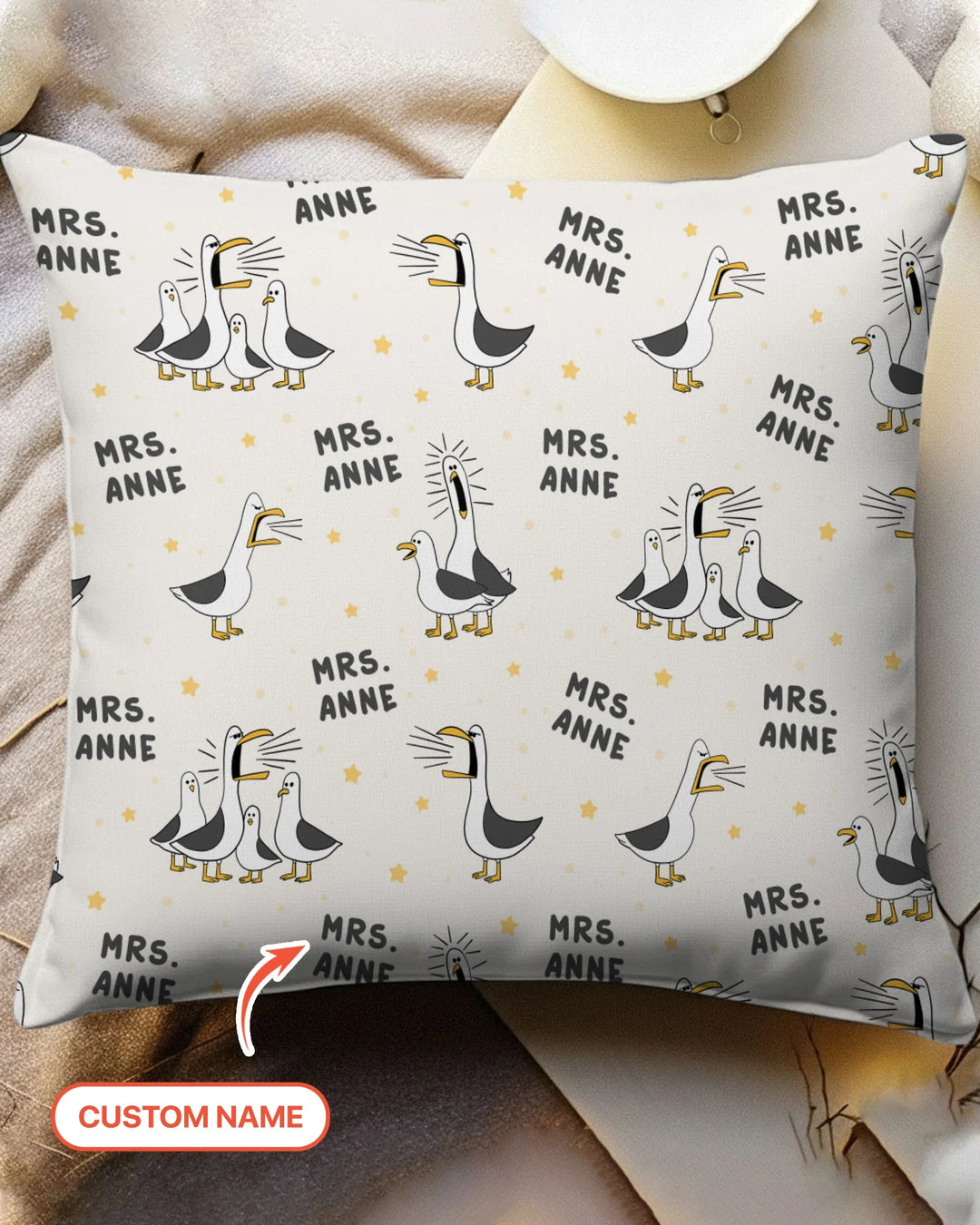 Custom Funny Seagulls Teacher Bamboo Pillow Case