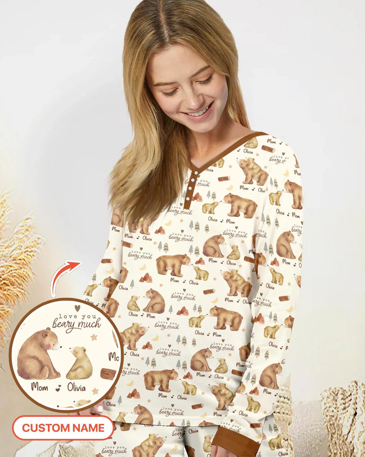 "Ich hab' dich bärenstark lieb" Mama & Ich passendes Bambus-Pyjama-Set für Damen