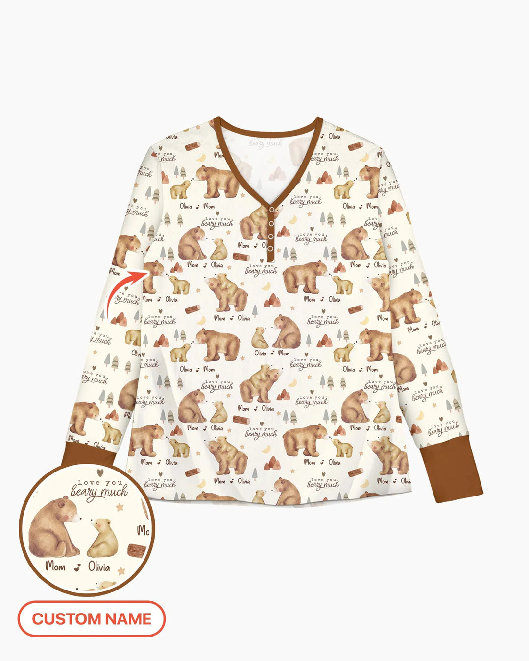 "Ich hab' dich bärenstark lieb" Mama & Ich passendes Bambus-Pyjama-Set für Damen