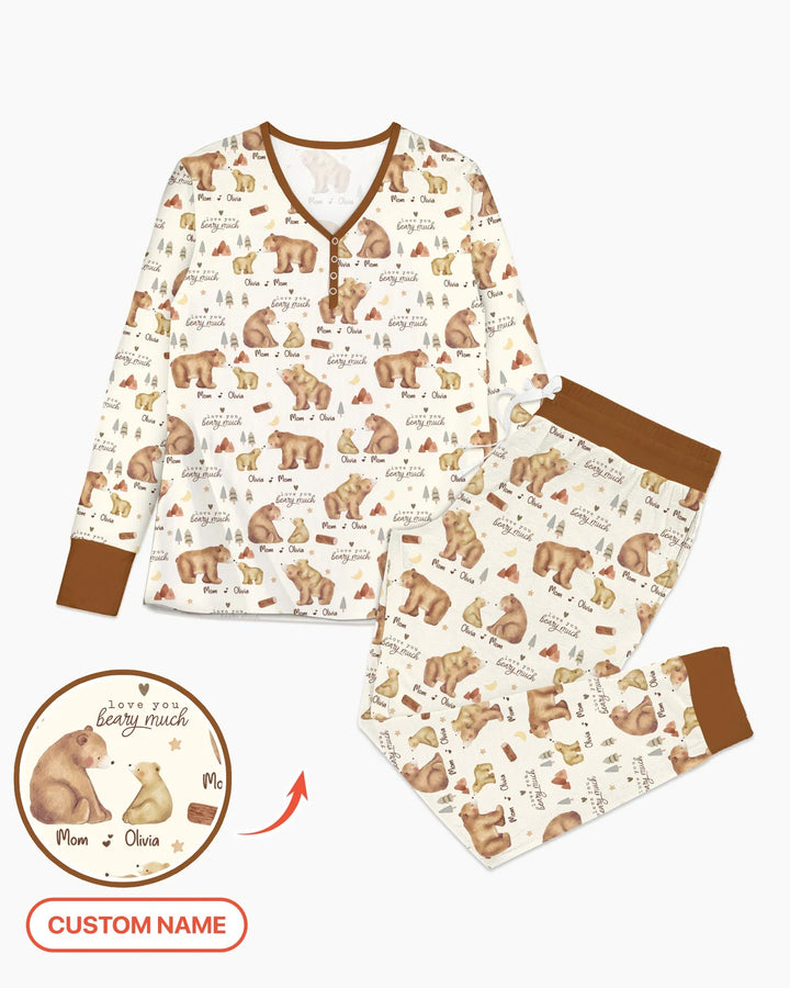 "Ich hab' dich bärenstark lieb" Mama & Ich passendes Bambus-Pyjama-Set für Damen