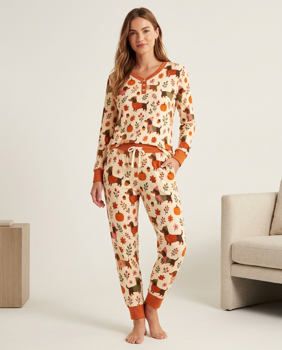 Pumpkin Patch Dachshund Bamboo Women Pajama Set