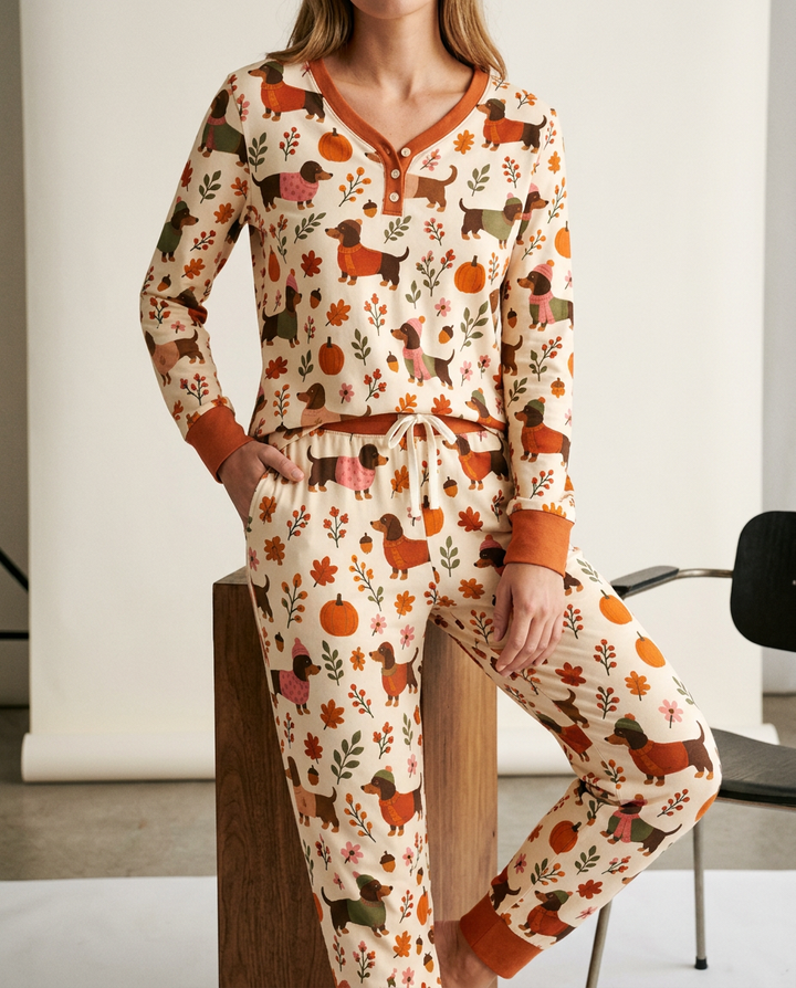 Pumpkin Patch Dachshund Bamboo Women Pajama Set