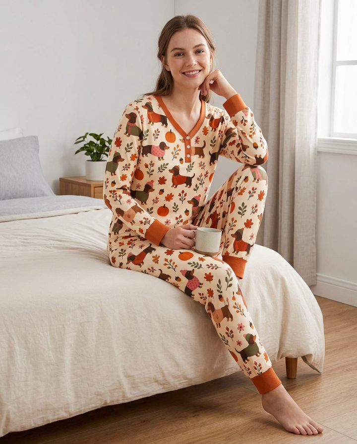 Pumpkin Patch Dachshund Bamboo Women Pajama Set