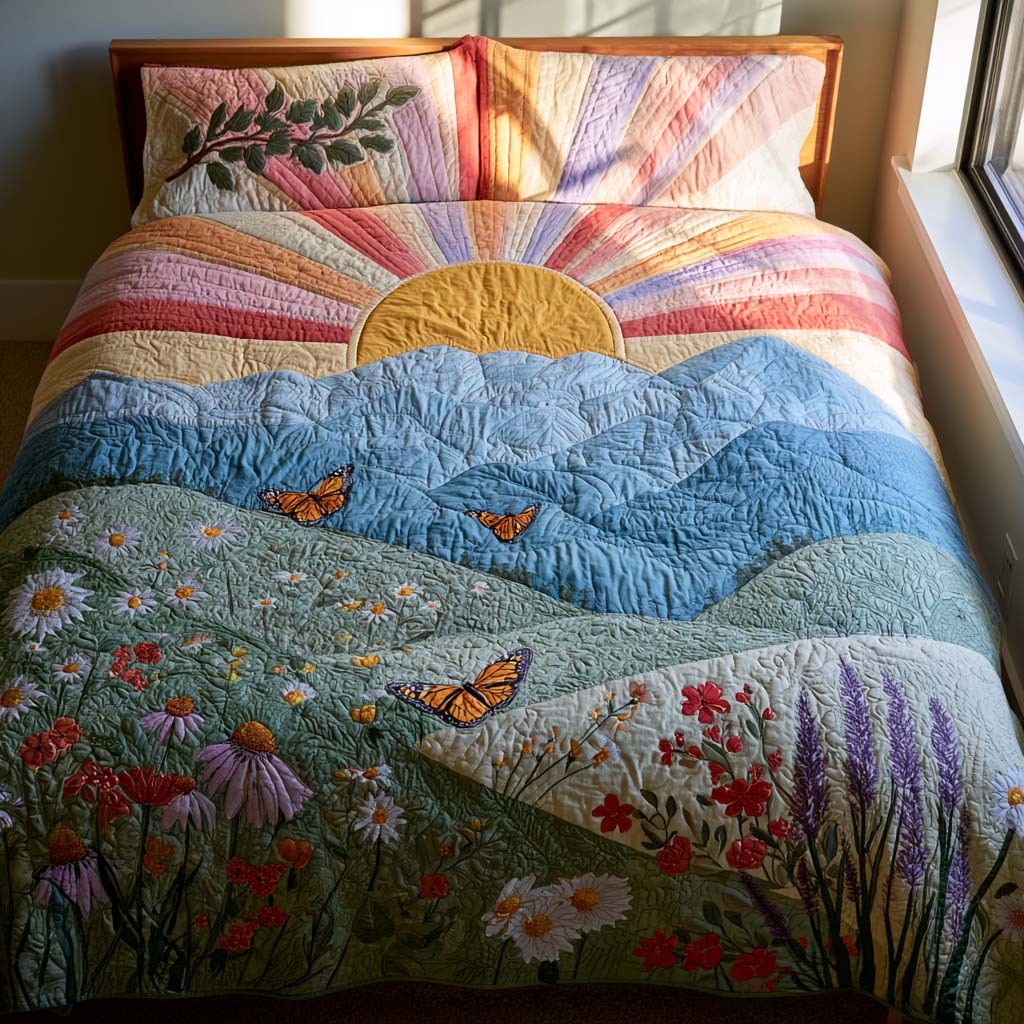Warm Golden Glow Bamboo Quilt Bedding Set