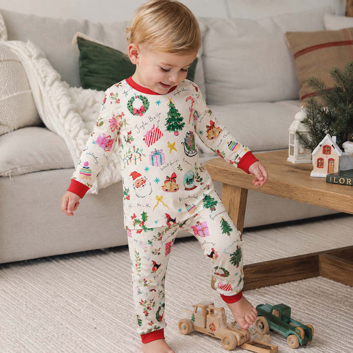 Watercolor Christmas Cheer Bamboo Two Piece Long Sleeve Pajama Set