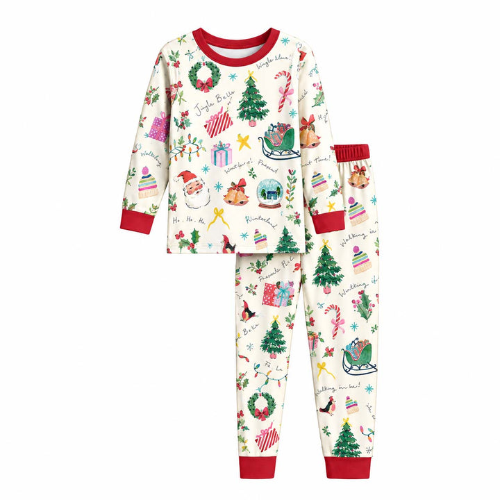 Watercolor Christmas Cheer Bamboo Two Piece Long Sleeve Pajama Set