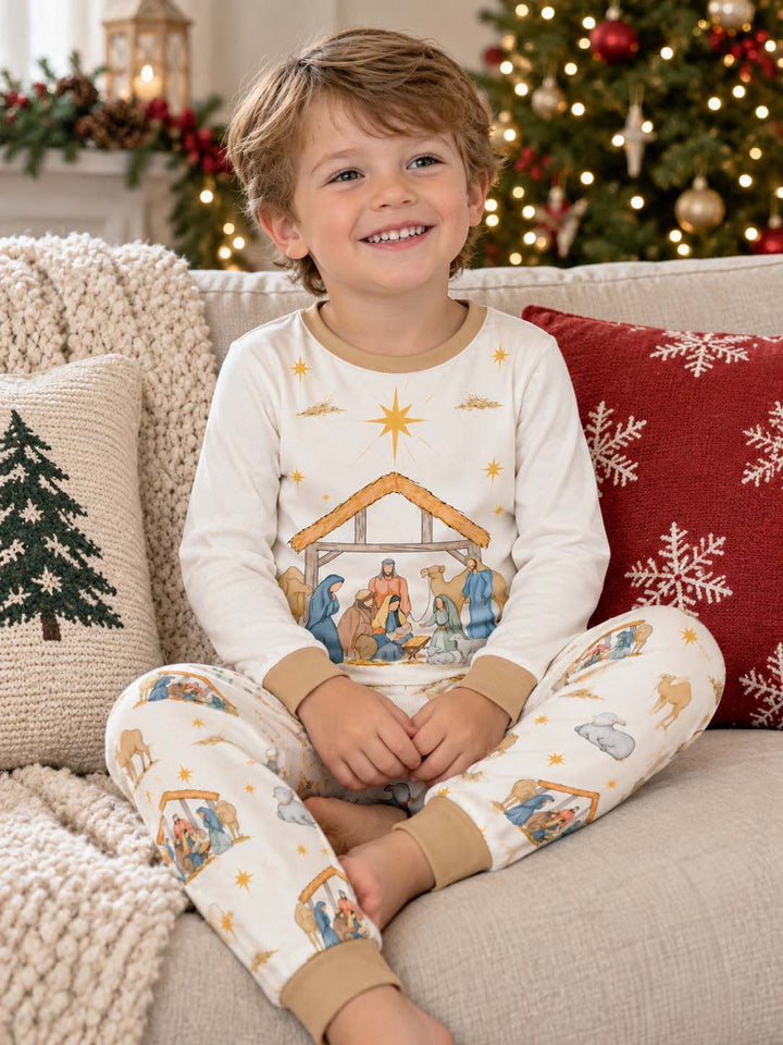 Watercolor Nativity Family Bamboo Two Piece Long Sleeve Pajama Set