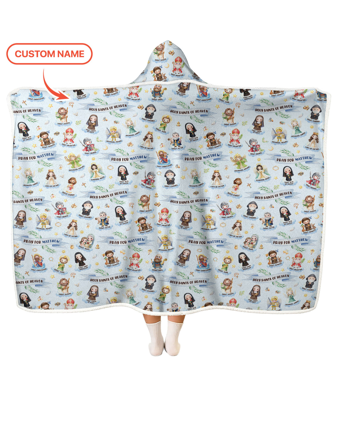Holy Saints of Heaven Custom Name Bamboo Wearable Hooded Blanket