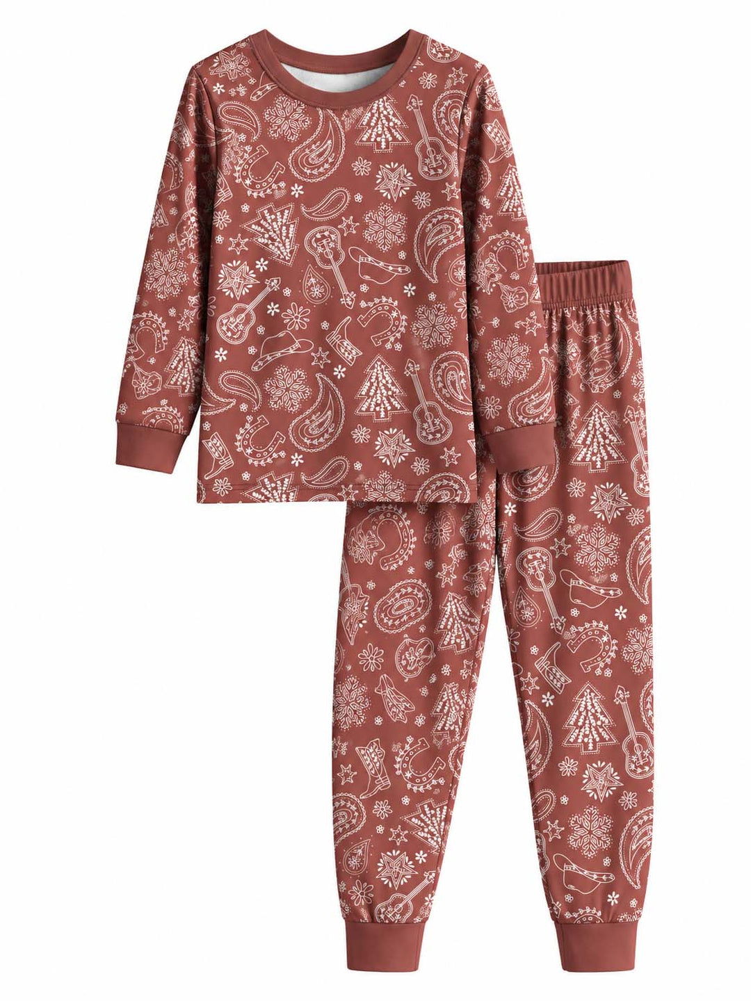 Western Christmas Paisley Bamboo Two Piece Long Sleeve Pajama Set