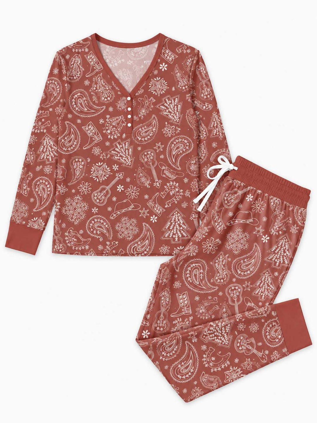 Western Christmas Paisley Bamboo Women Pajama Set