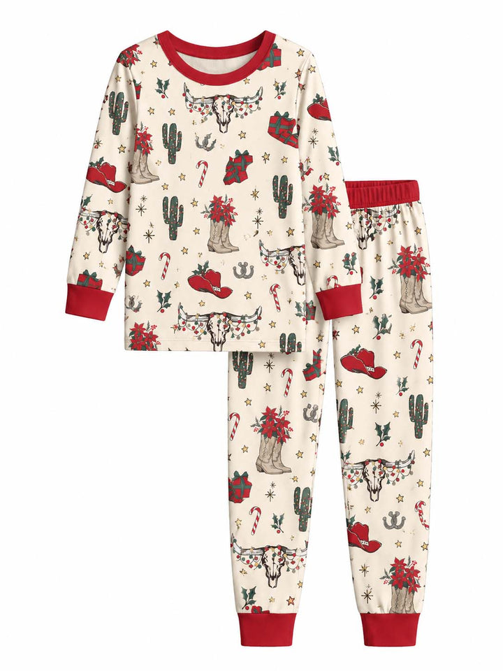 Western Skull Christmas Pattern Bamboo Two Piece Long Sleeve Pajama Set