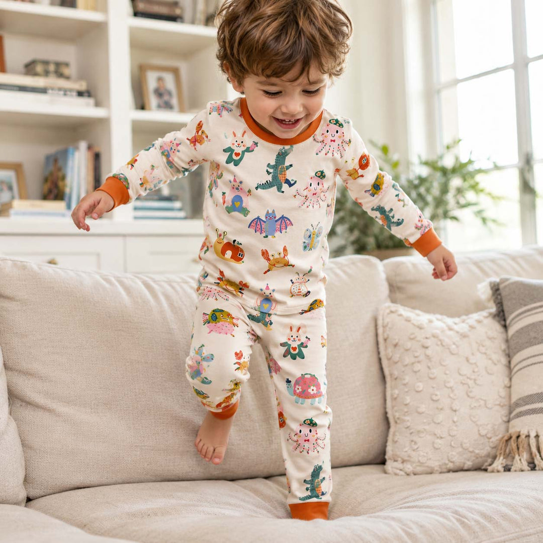 Whimsical Animal Friends Bamboo Two Piece Long Sleeve Pajama Set