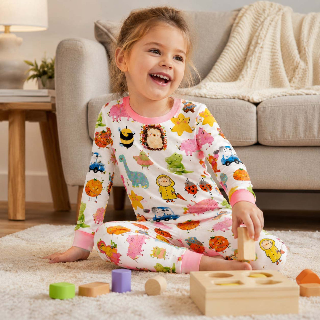 Whimsical Animal Party Bamboo Two Piece Long Sleeve Pajama Set