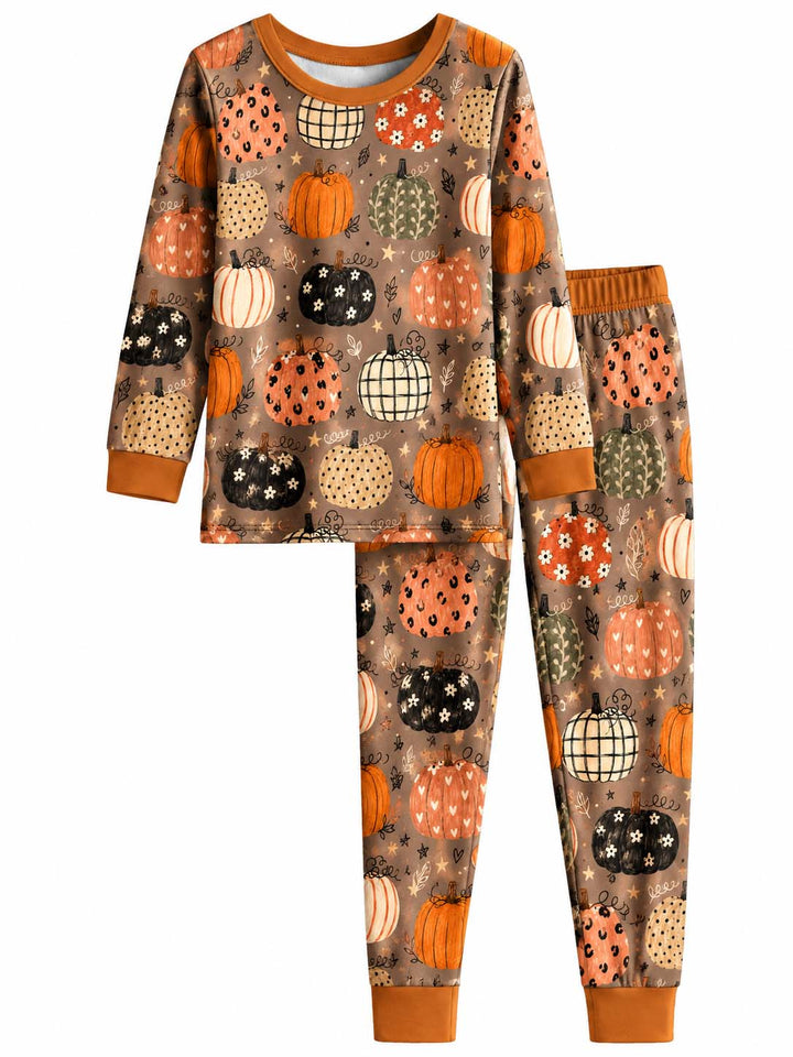 Whimsical Autumn Pumpkin Patch Bamboo Two Piece Long Sleeve Pajama Set