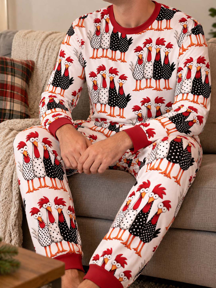 Whimsical Folk Chickens Bamboo Men's Pajama Set