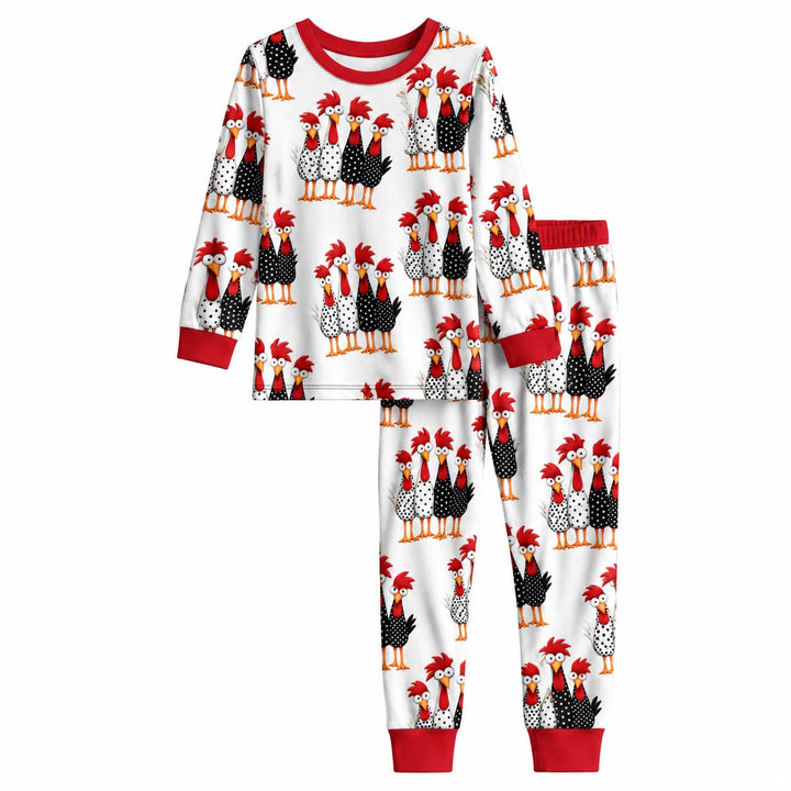 Whimsical Folk Chickens Bamboo Two Piece Long Sleeve Pajama Set