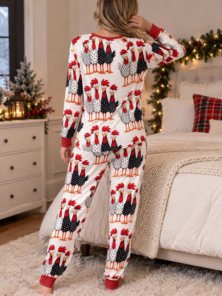 Whimsical Folk Chickens Bamboo Women Pajama Set
