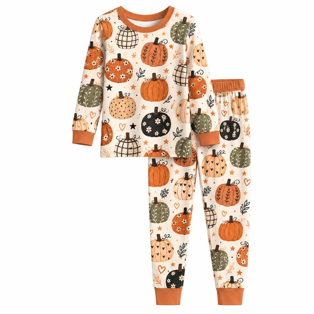 Whimsical Patterned Pumpkins Bamboo Two Piece Long Sleeve Pajama Set