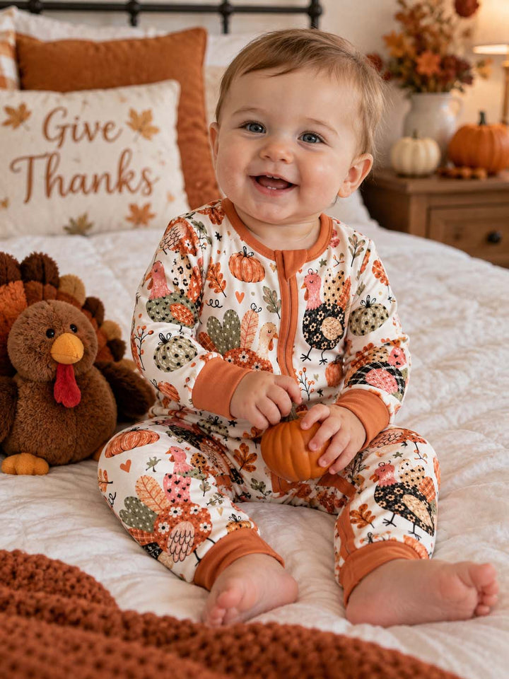 Whimsical Turkey Pumpkin Fall Bamboo Convertible Zippy