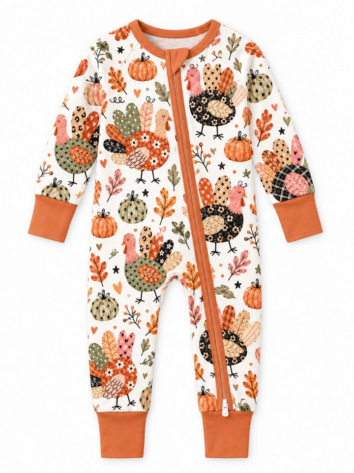 Whimsical Turkey Pumpkin Fall Bamboo Convertible Zippy
