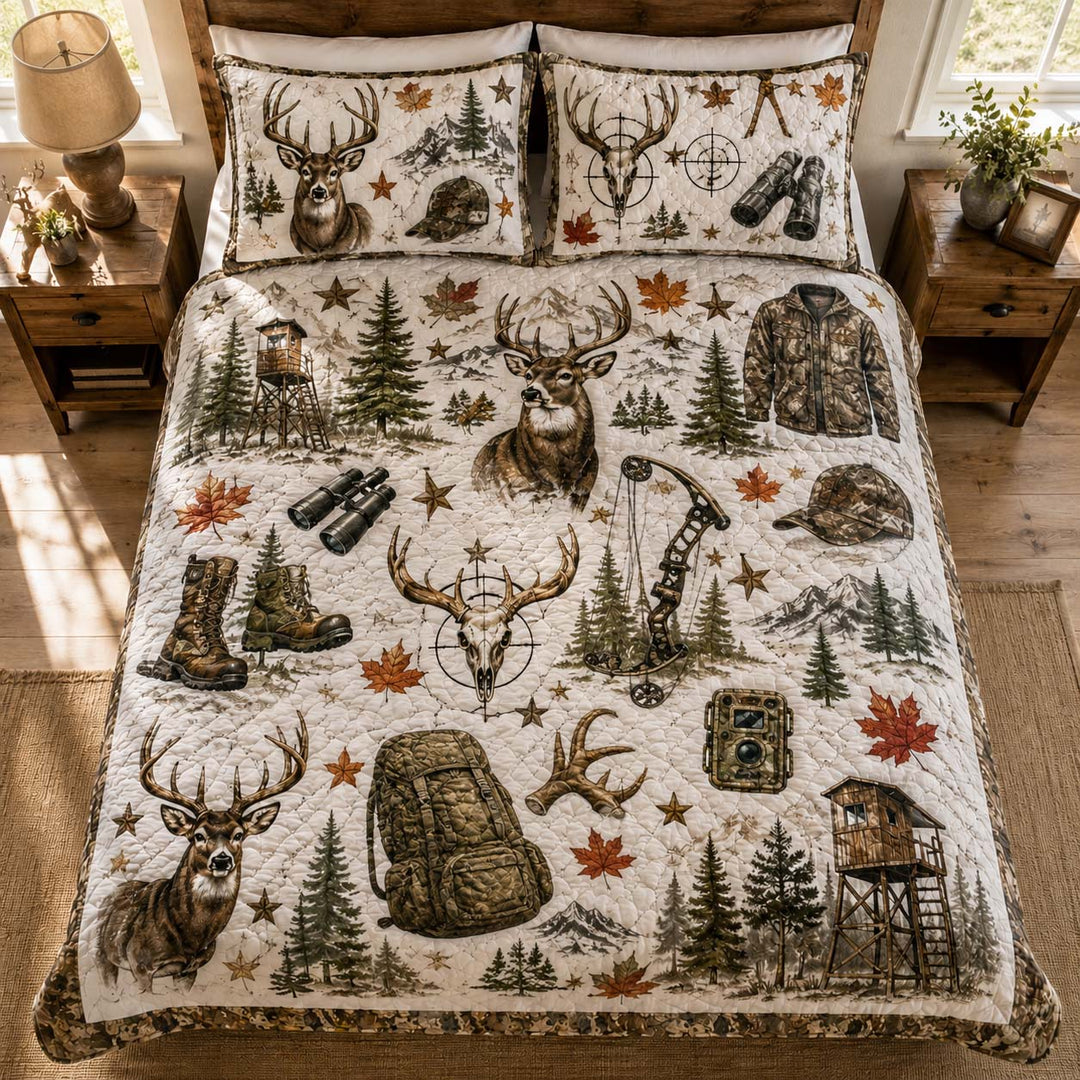 Whitetail Deer Hunting Adventure Bamboo Quilt Bedding Set