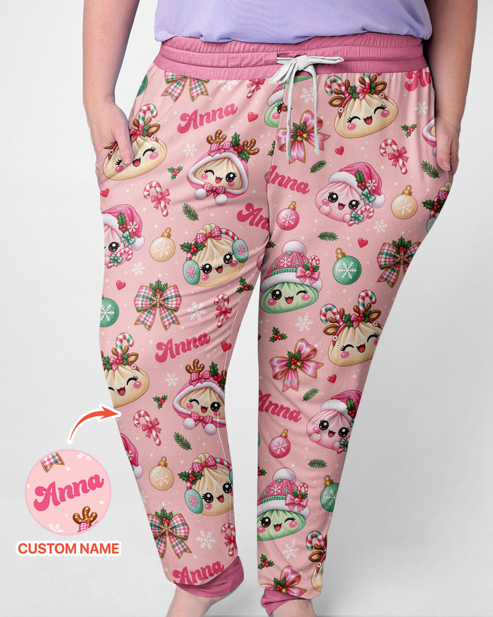 Custom Name Kawaii Christmas Dumpling Bamboo Women Pajama Set