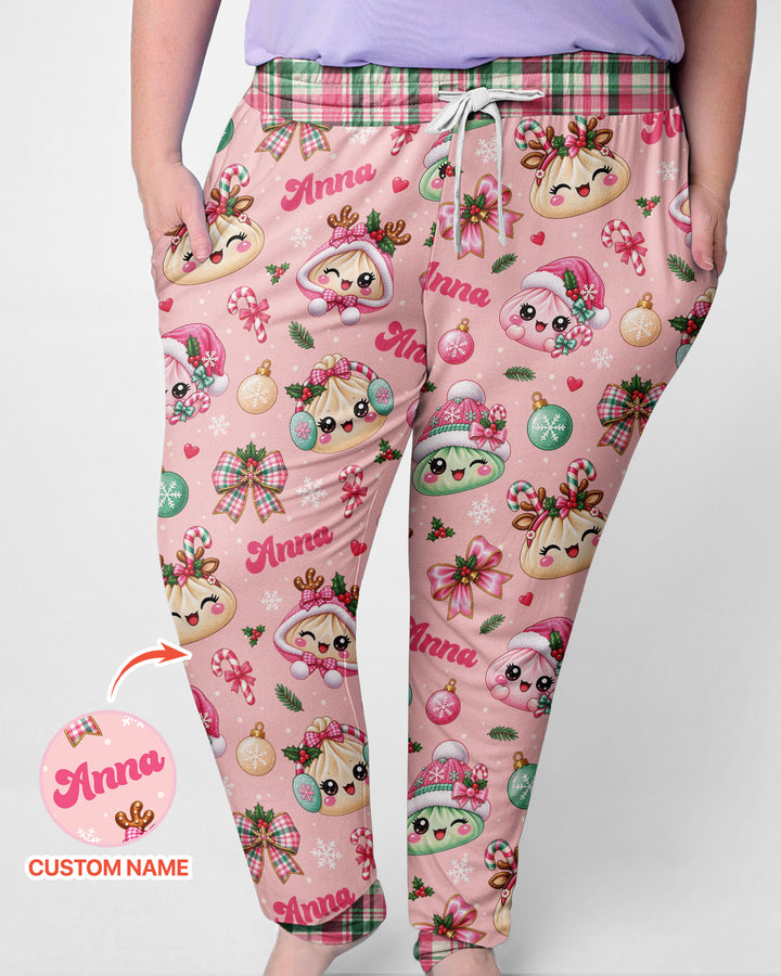Custom Name Kawaii Christmas Dumpling Bamboo Women Pajama Set