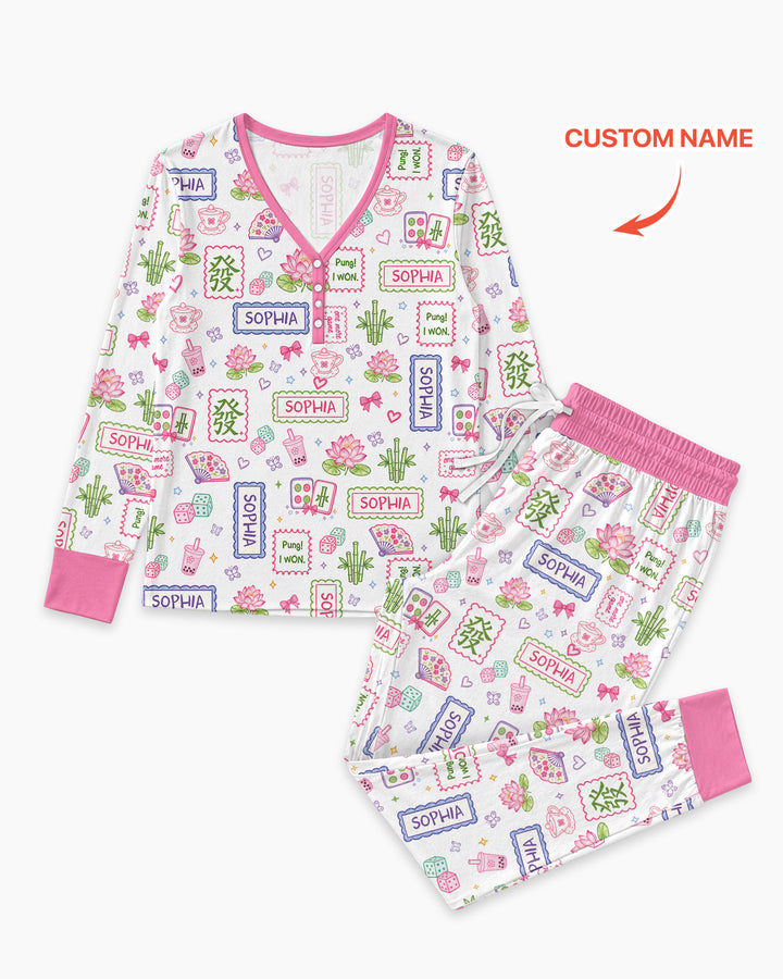 Personalized Preppy Mahjong  Bamboo Women Pajama Set