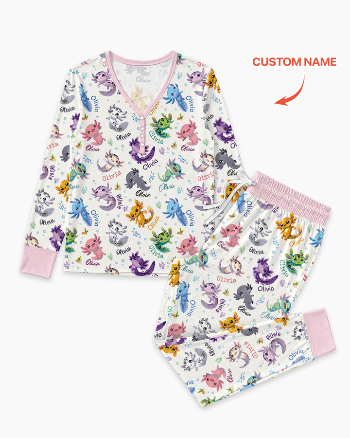 I Love You Axolotl Custom Name Bamboo Women Pajama Set