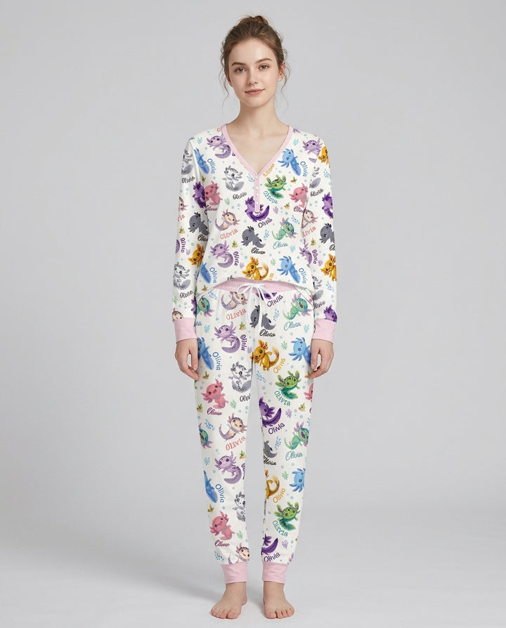 I Love You Axolotl Custom Name Bamboo Women Pajama Set