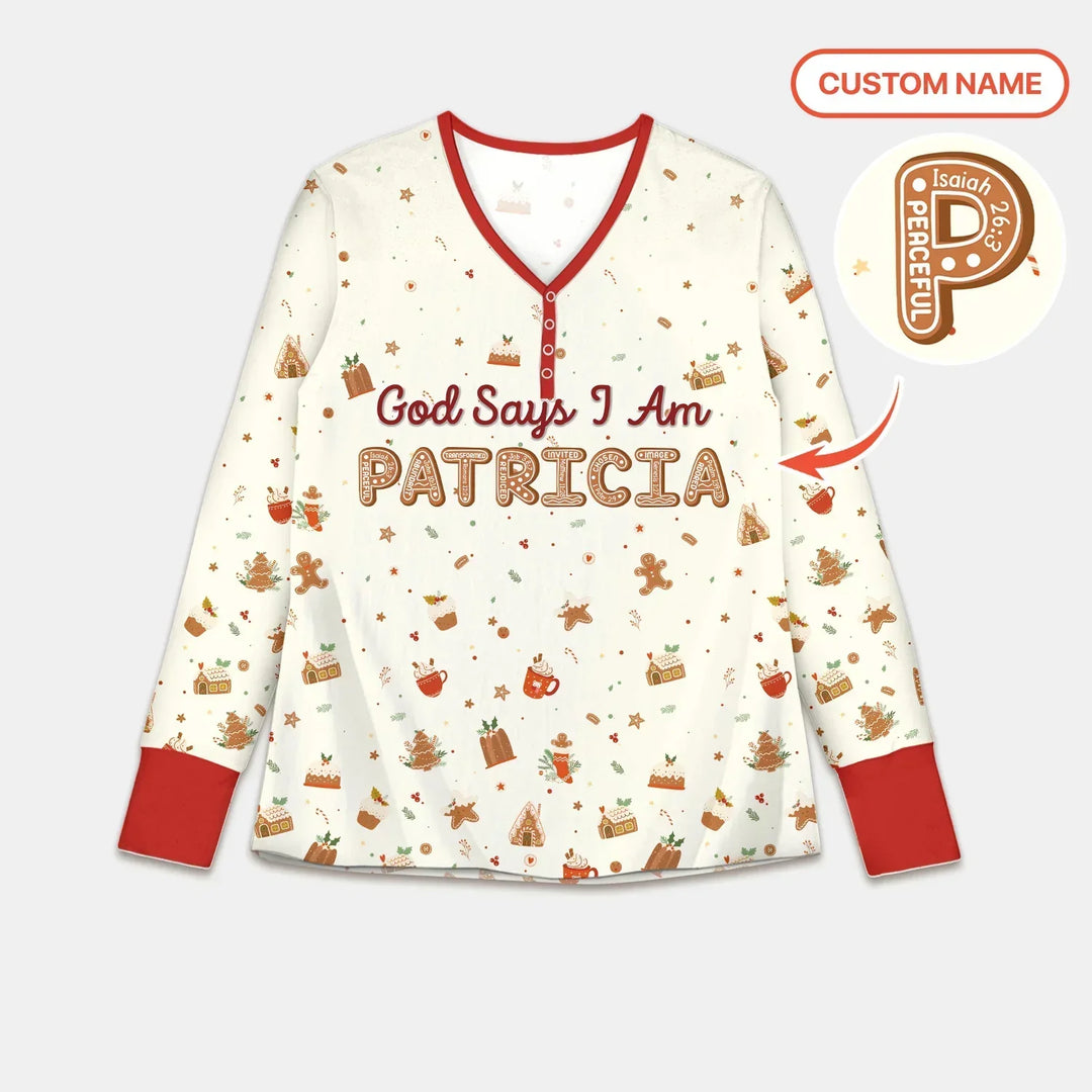 GingerBread God Says I Am Custom Name Women Pajama Set , GingerBread God Says I Am Custom Name Women Pajama Set - Only Shirt / S