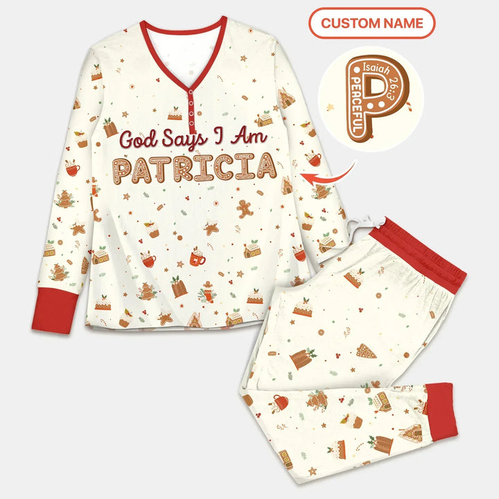 GingerBread God Says I Am Custom Name Women Pajama Set , GingerBread God Says I Am Custom Name Women Pajama Set - Only Shirt / S