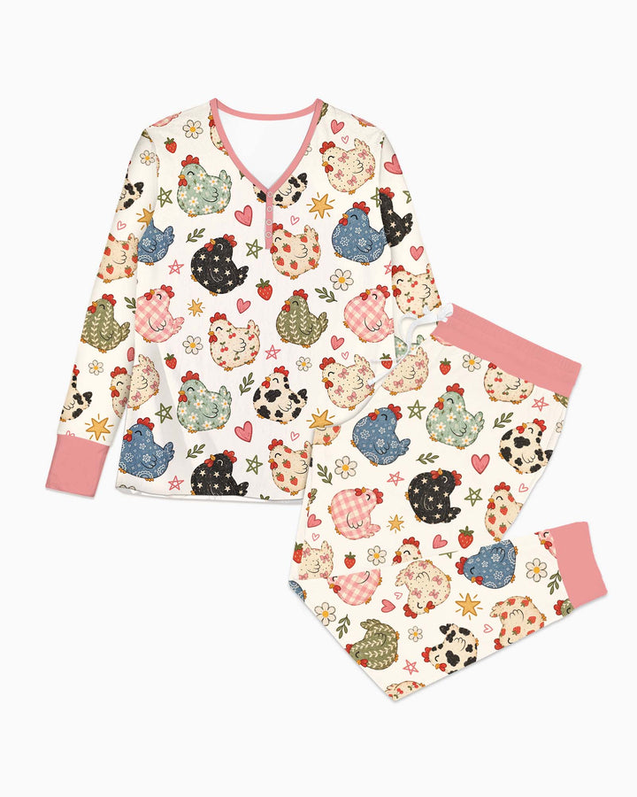 Playful Farm Chicken Bamboo Women Pajama Set