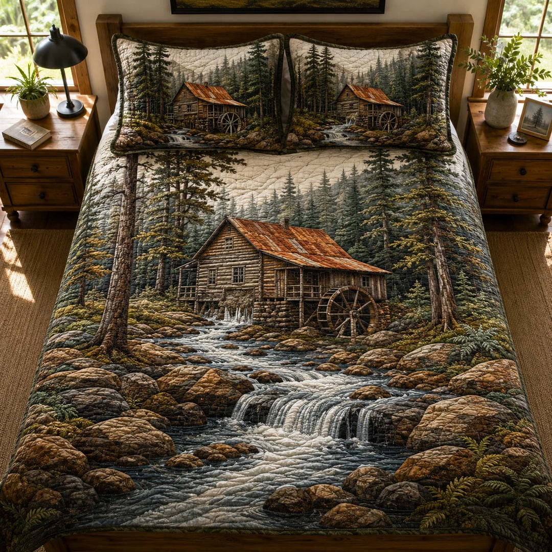 Woodland Log Cabin Bamboo Quilt Bedding Set