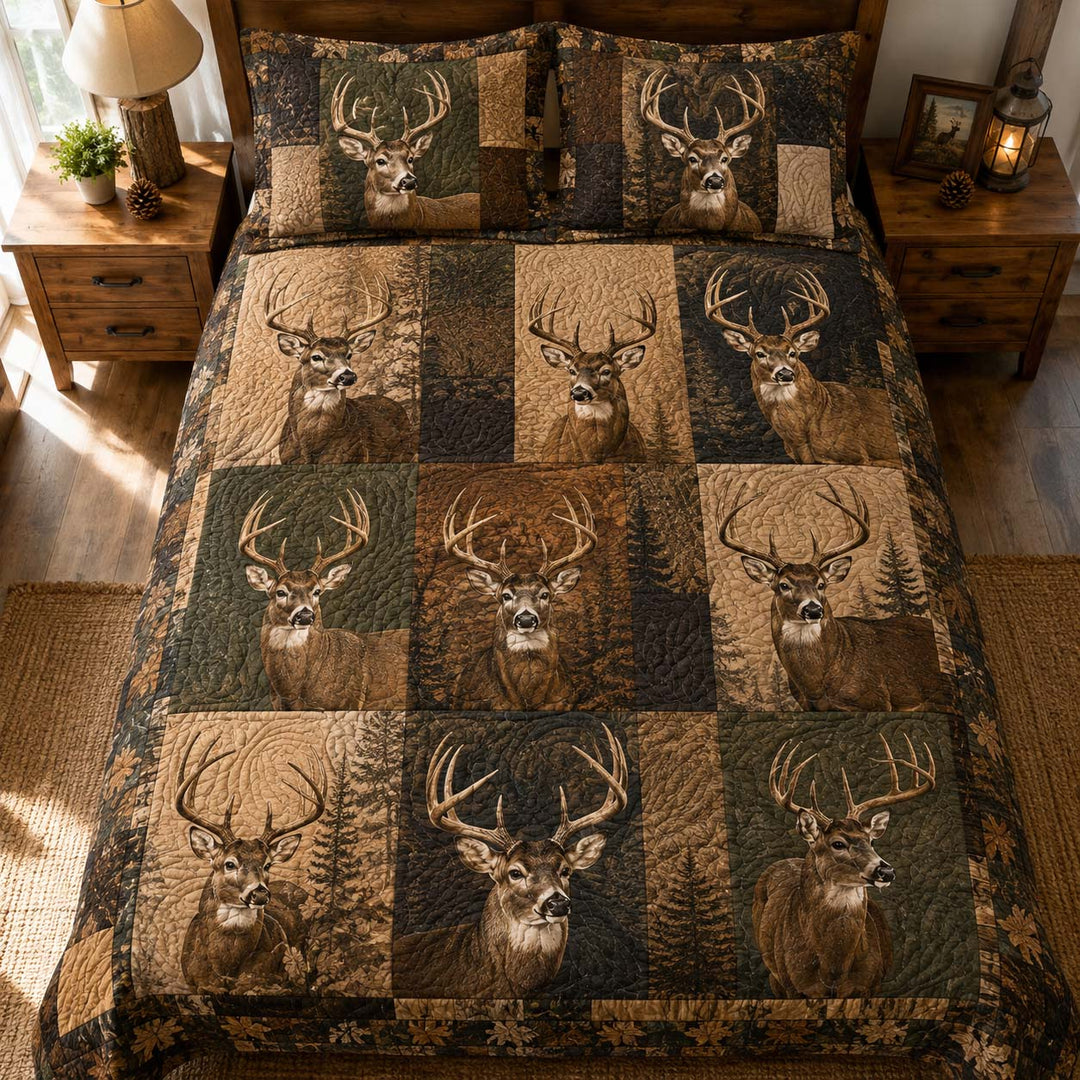 Woodland Whitetail Buck Collection Bamboo Quilt Bedding Set