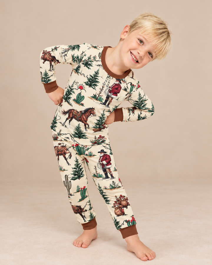 Western Cowboy Santa Christmas Bamboo Two Piece Long Sleeve Pajama Set