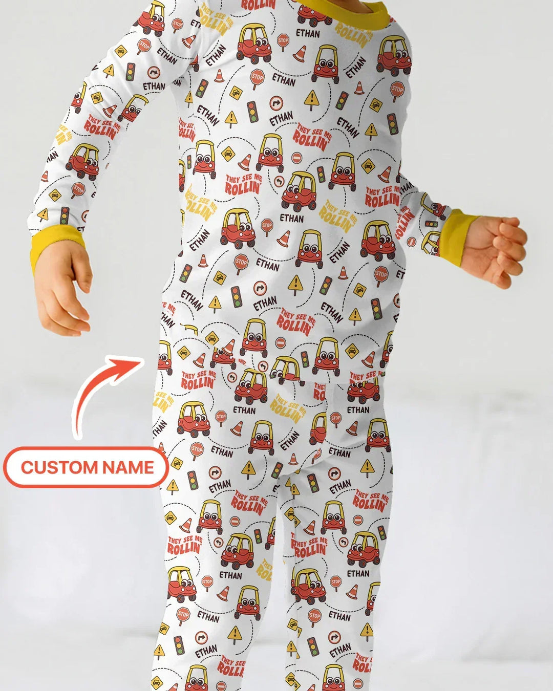 Custom Name They See Me Roliin' Two Piece Long Sleeve Pajama Set , Custom Name They See Me Roliin' Two Piece Long Sleeve Pajama Set - 12-18M
