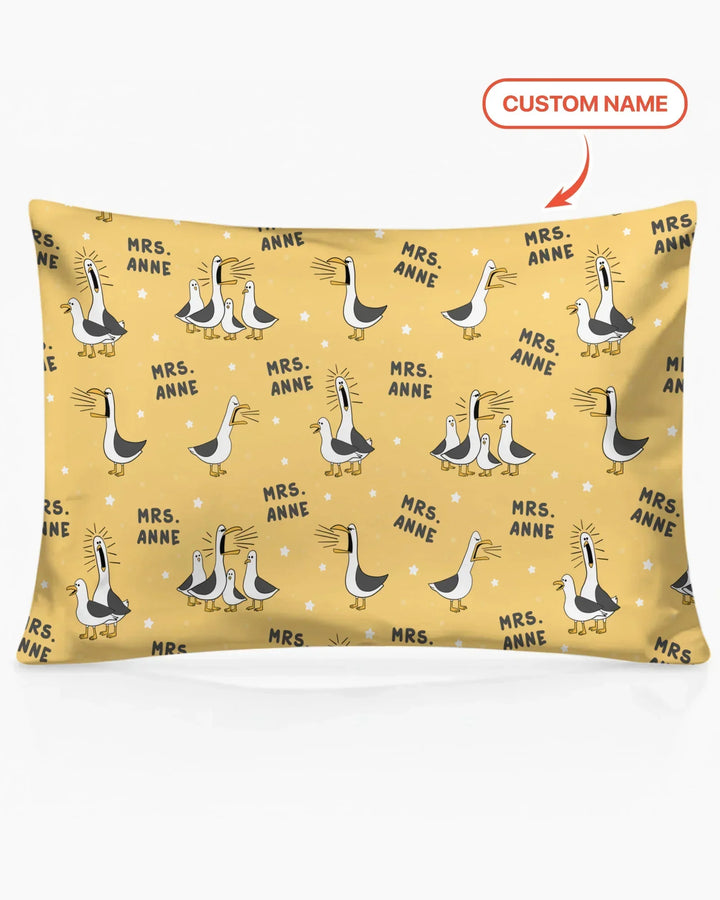 Custom Funny Seagulls Teacher Bamboo Pillow Case