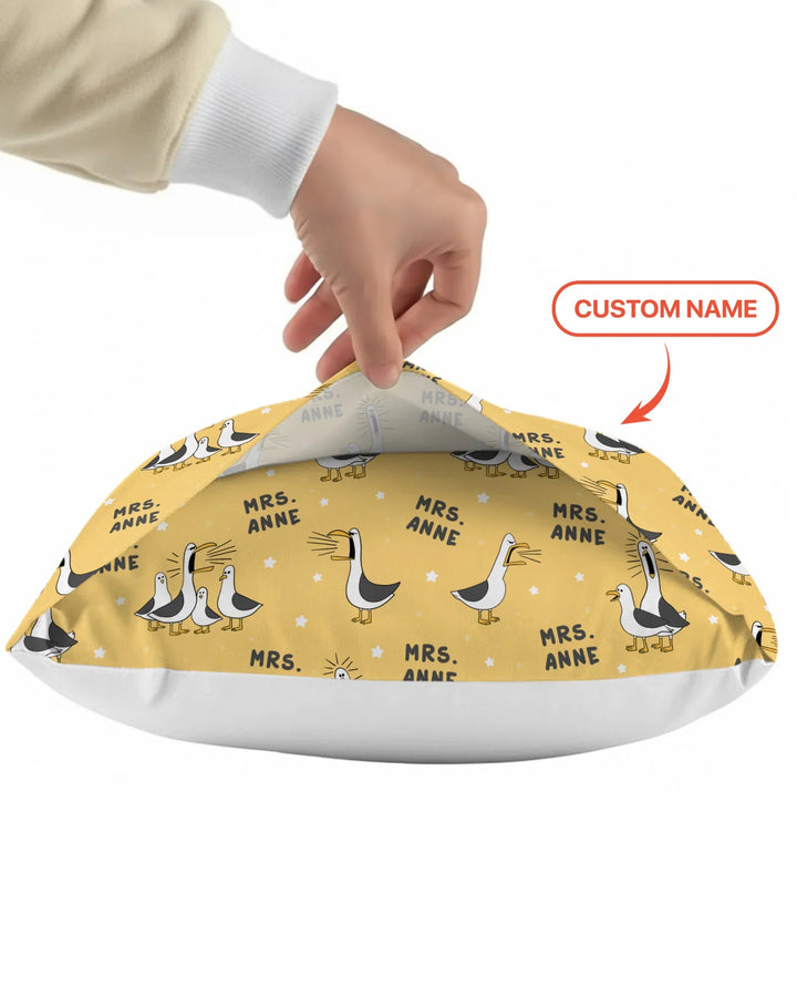 Custom Funny Seagulls Teacher Bamboo Pillow Case
