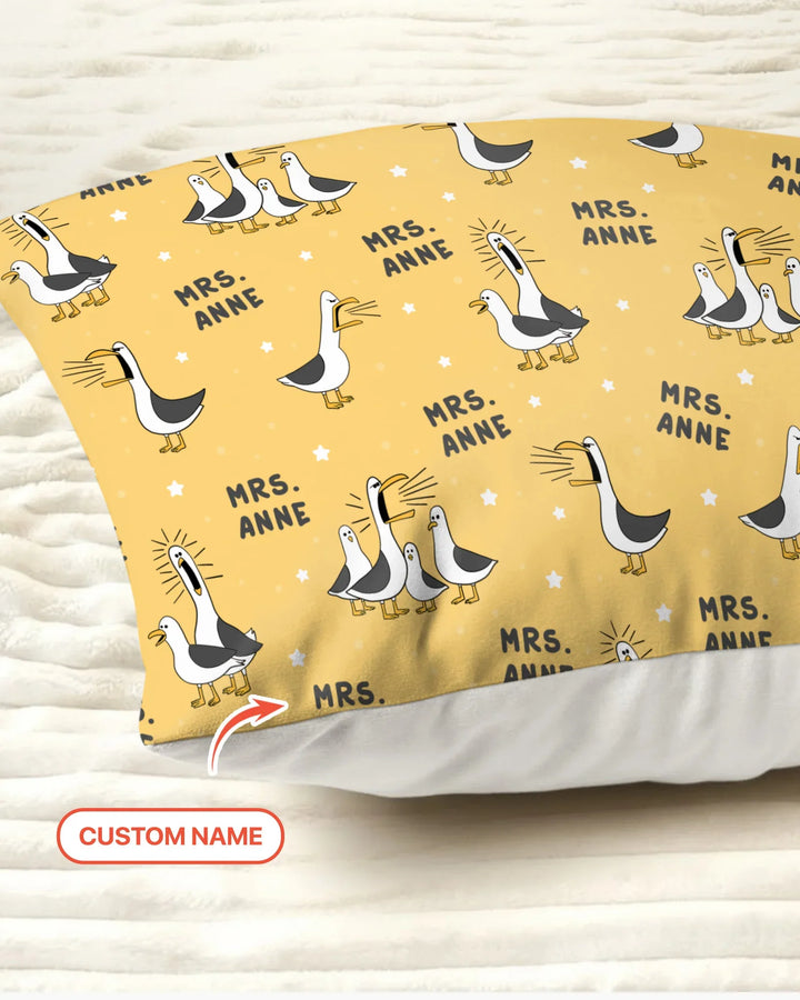 Custom Funny Seagulls Teacher Bamboo Pillow Case
