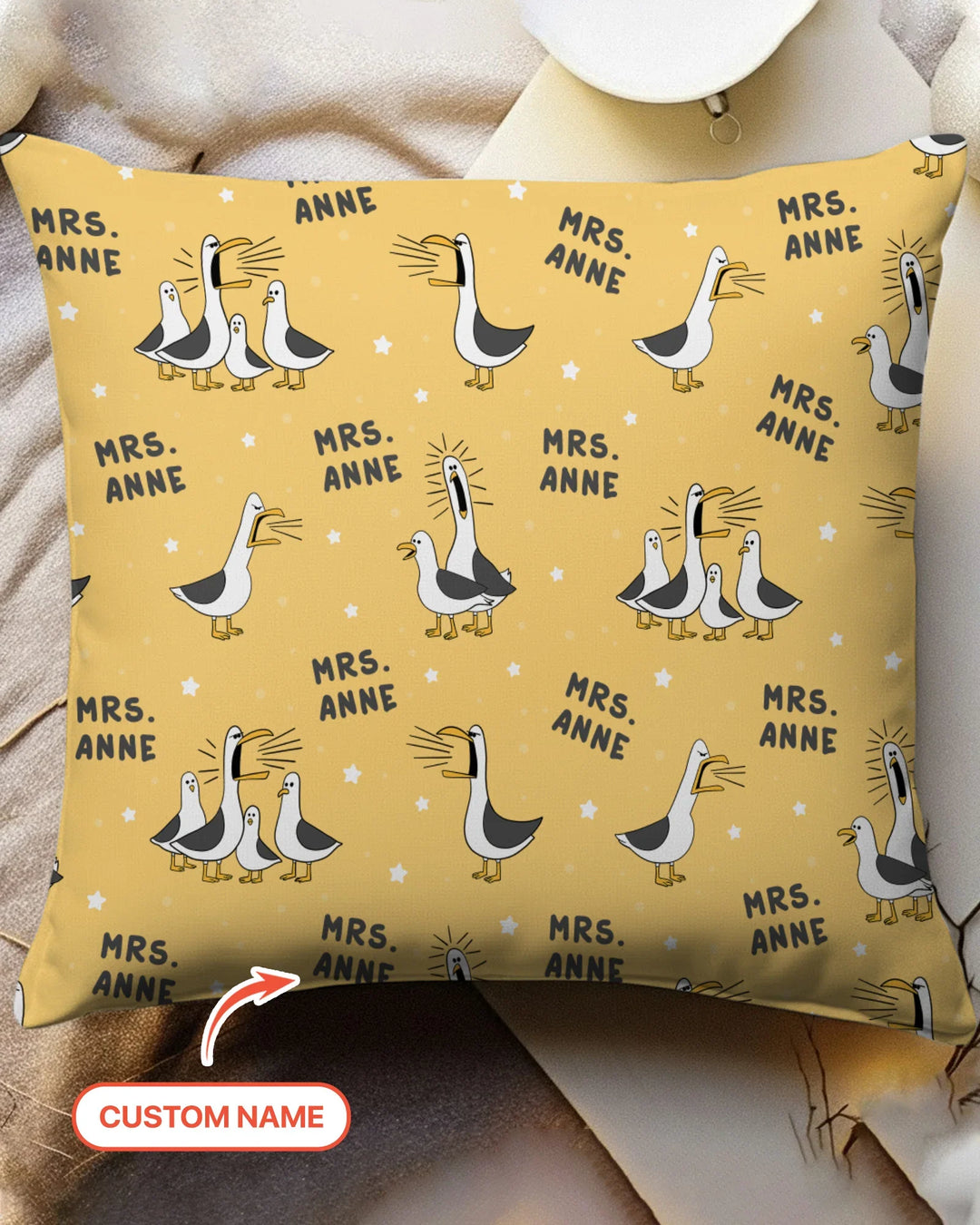 Custom Funny Seagulls Teacher Bamboo Pillow Case