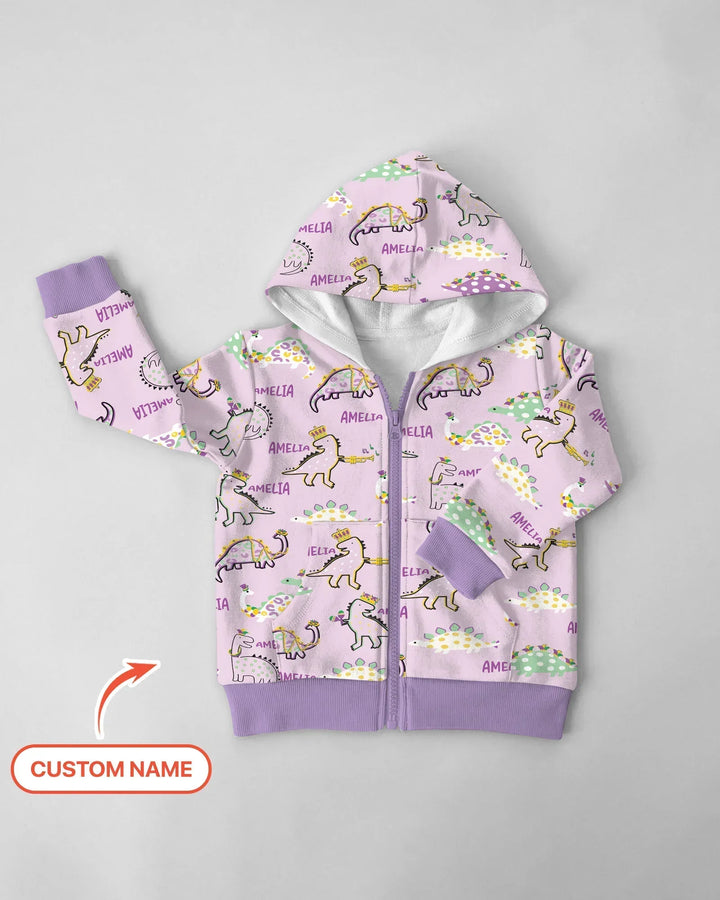 Personalisierter Name Mardi Gras Saurus Kapuzenpullover aus Bambus mit Reißverschluss