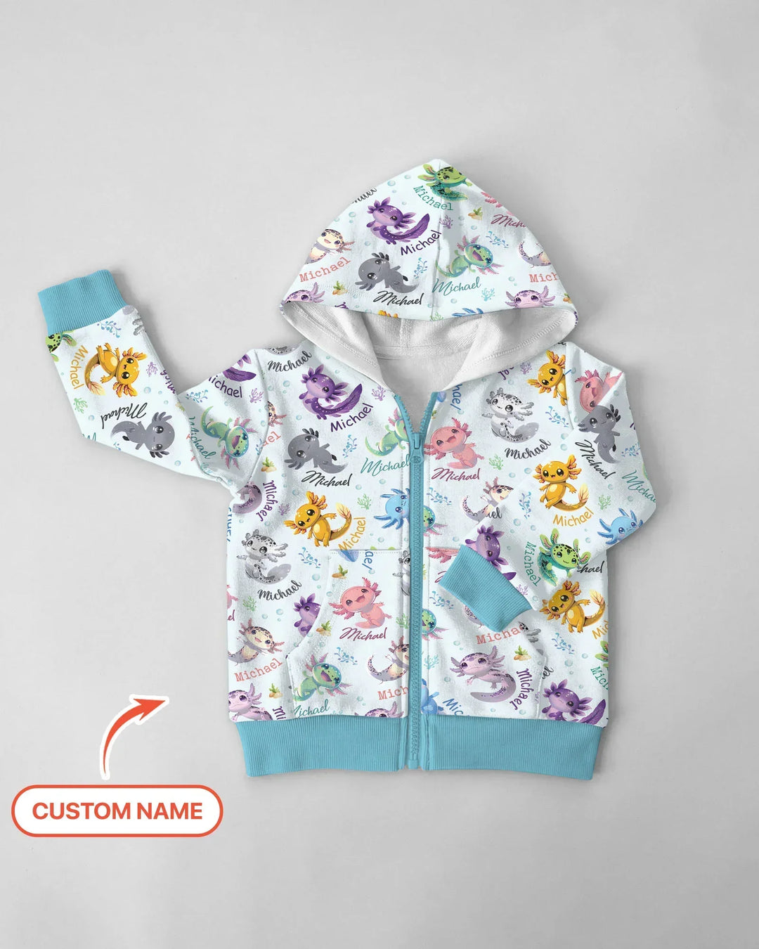 Ich liebe dich Axolotl - Benutzerdefinierter Name Bambus-Kapuzenpullover mit Reißverschluss