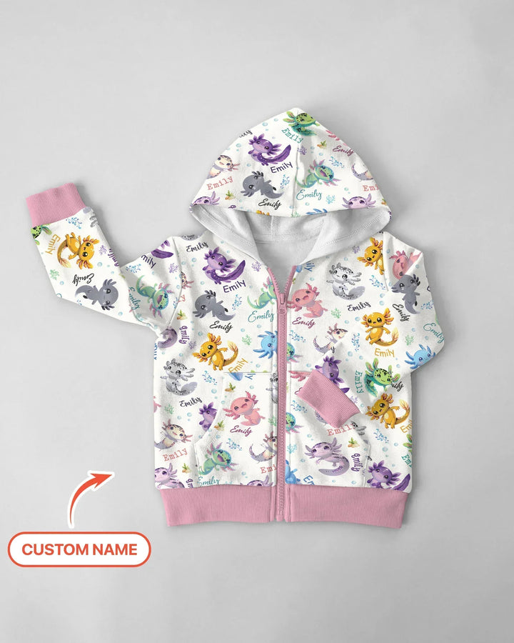 Ich liebe dich Axolotl - Benutzerdefinierter Name Bambus-Kapuzenpullover mit Reißverschluss