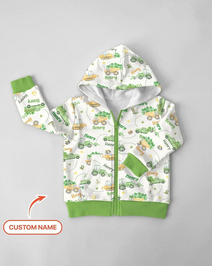 Baustellen St. Patrick's Day Personalisierbarer Name Bambus Kapuzenpullover mit Reißverschluss
