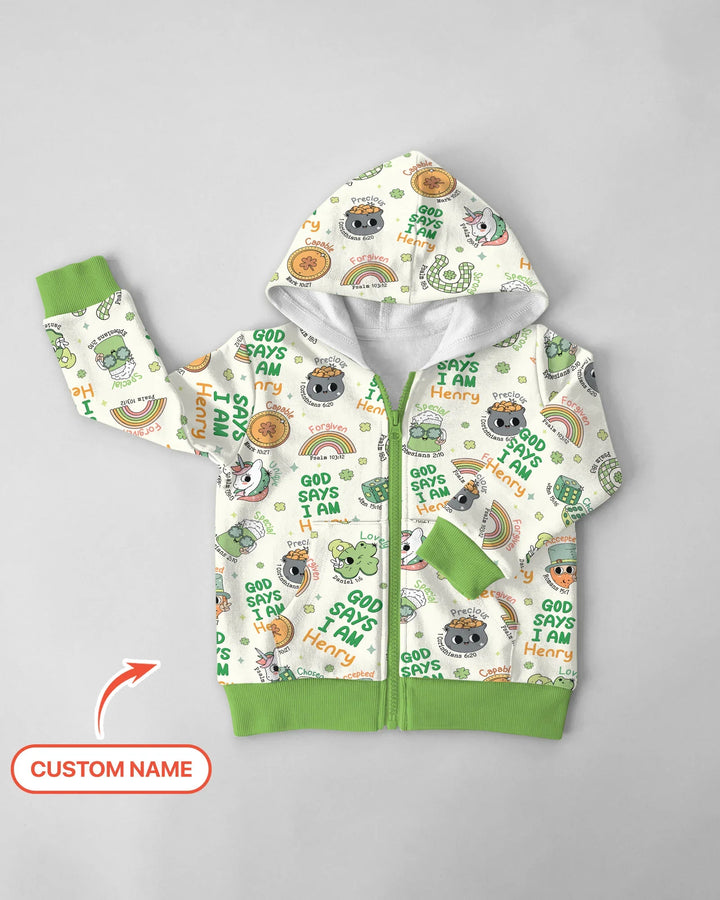 Personalisierter Gott sagt, ich bin St. Patrick's Day Familien-Partnerlook Bambus Reißverschluss-Kapuzenpullover