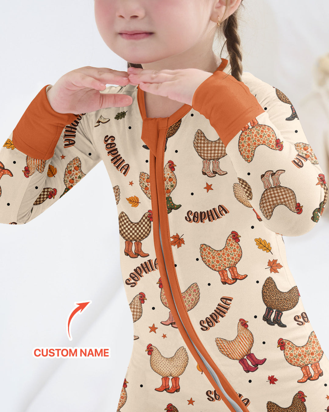 Custom Name Preppy Fall Chicken Bamboo Convertible Zippy